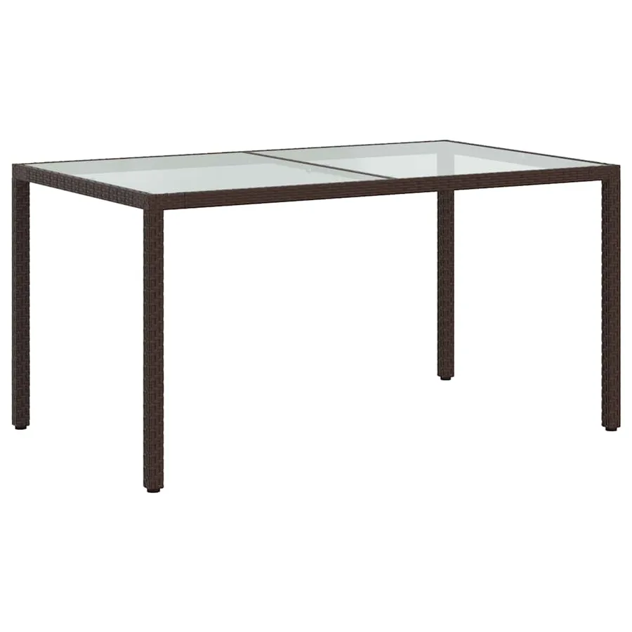 Table de jardin 150x90x75 cm Verre trempé/résine tressée Marron - 5