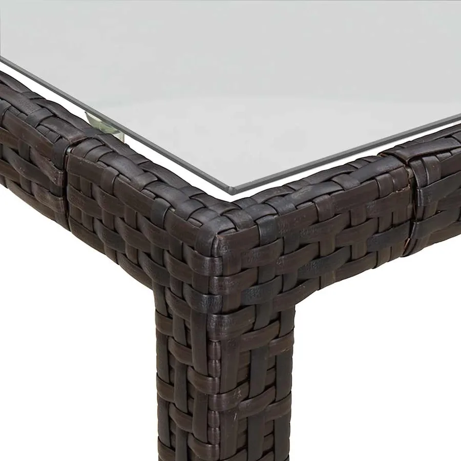 Table de jardin 150x90x75 cm Verre trempé/résine tressée Marron - 6
