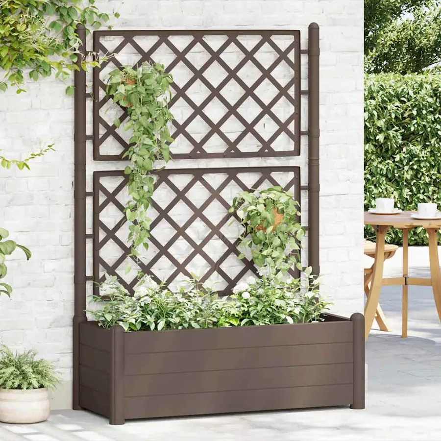 Jardinière avec treillis 100x43x142 cm PP Moka - 3