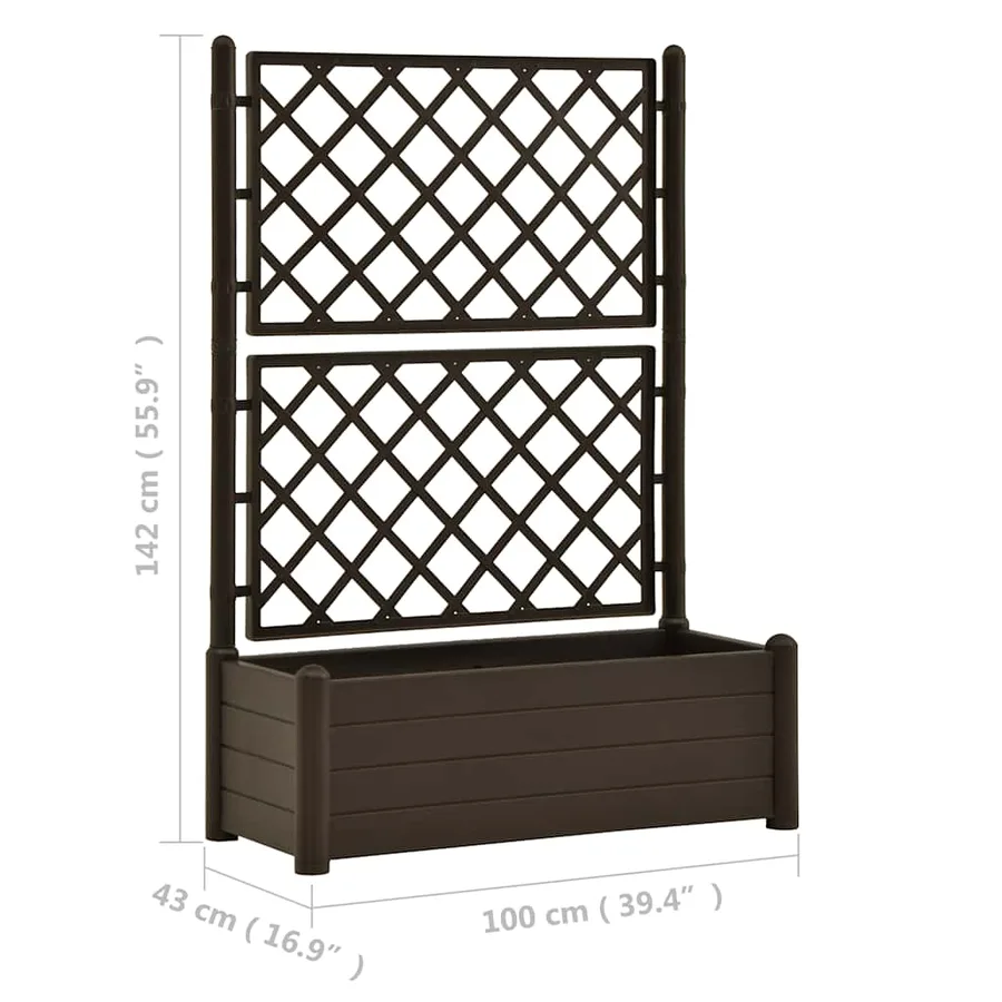 Jardinière avec treillis 100x43x142 cm PP Moka - 8