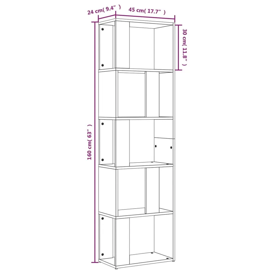 Bibliothèque Sonoma gris 45x24x160 cm Bois d'ingénierie - 8