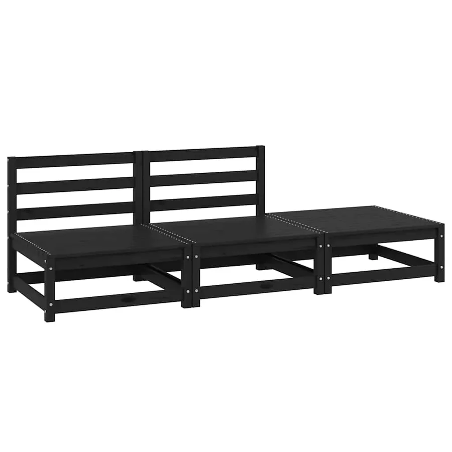 Salon de jardin 3 pcs noir bois de pin massif