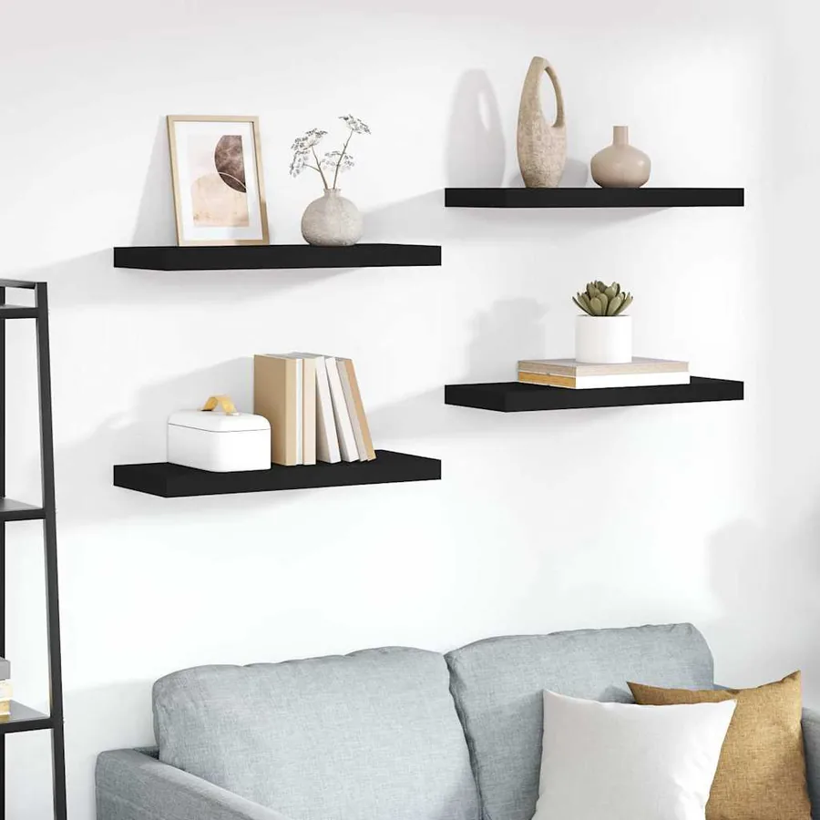 Étagères murales flottantes 4 pcs noir 60x23,5x3,8 cm MDF