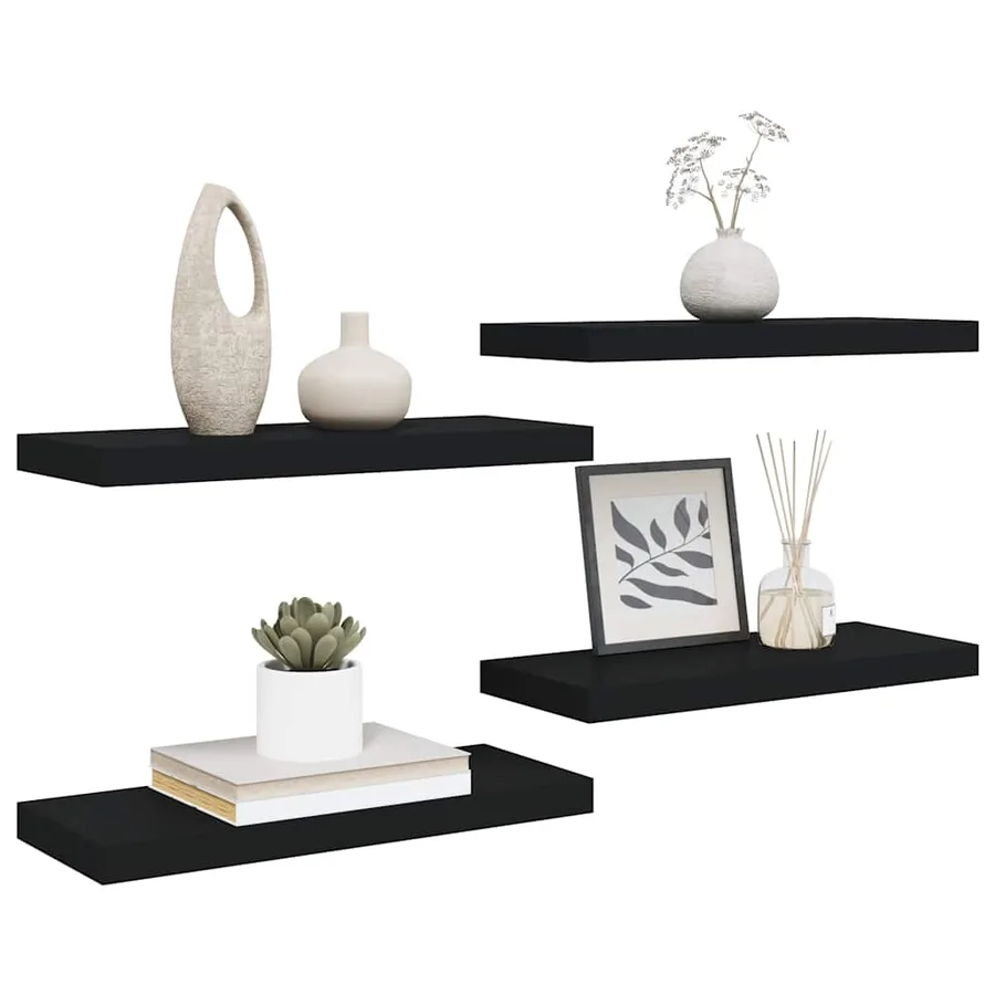 Étagères murales flottantes 4 pcs noir 60x23,5x3,8 cm MDF - 5
