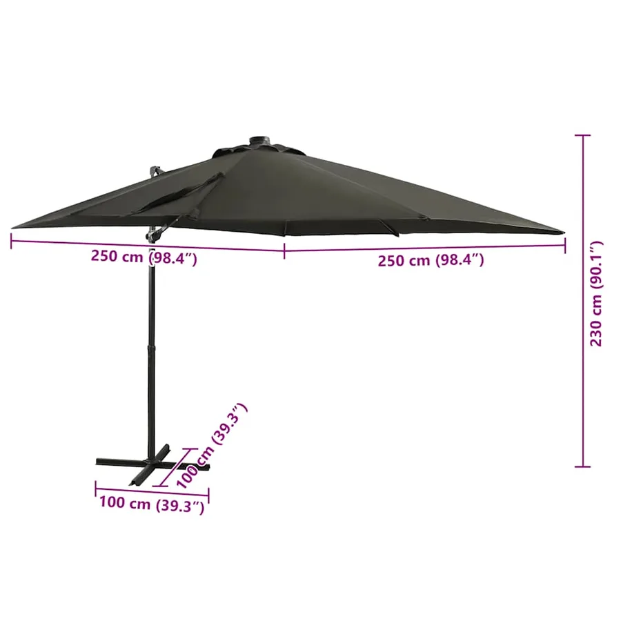 Parasol de jardin en porte-à-faux avec mât et lumières LED - 11