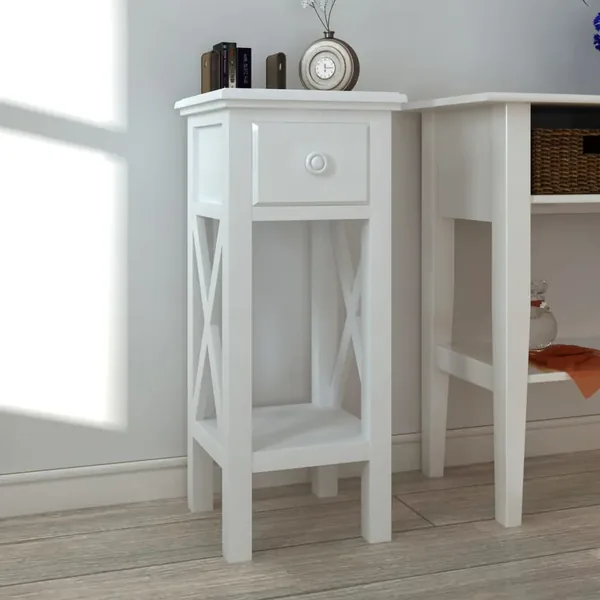 Table d'appoint avec tiroir Blanc