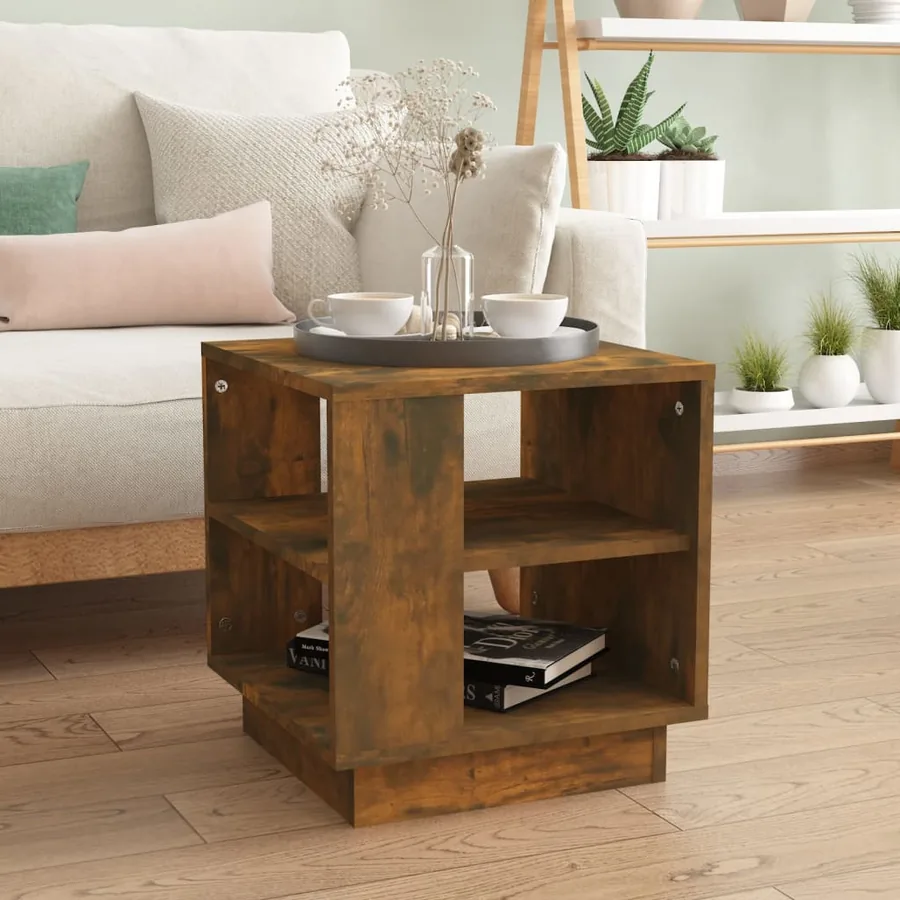 Table basse chêne fumé 40x40x43 cm bois d'ingénierie