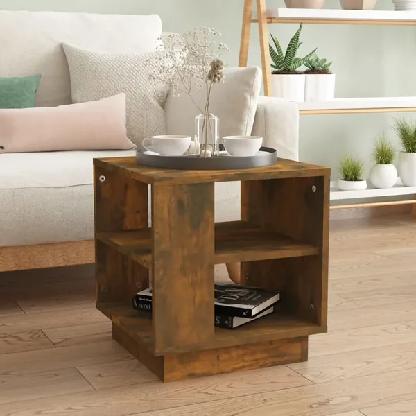 Table basse chêne fumé 40x40x43 cm bois d'ingénierie