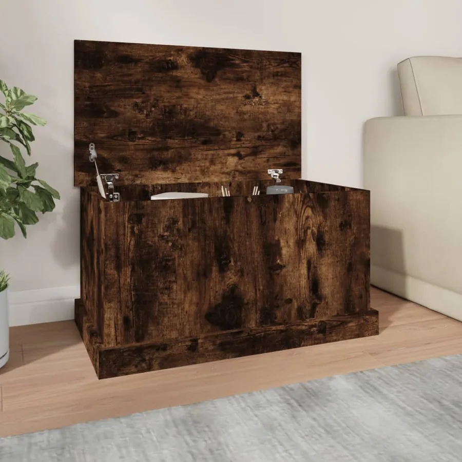 Boîte de rangement chêne fumé 70x40x38 cm bois d'ingénierie