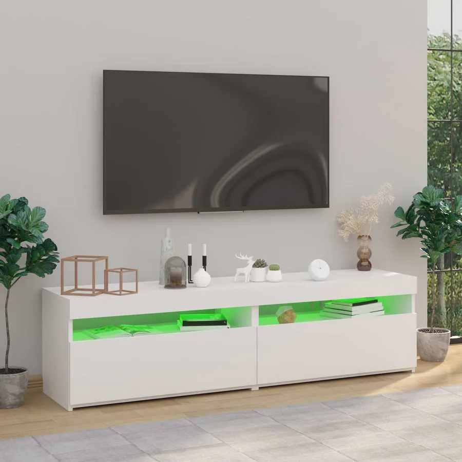 Meubles TV 2 pcs avec lumières LED Blanc 75x35x40 cm - 3