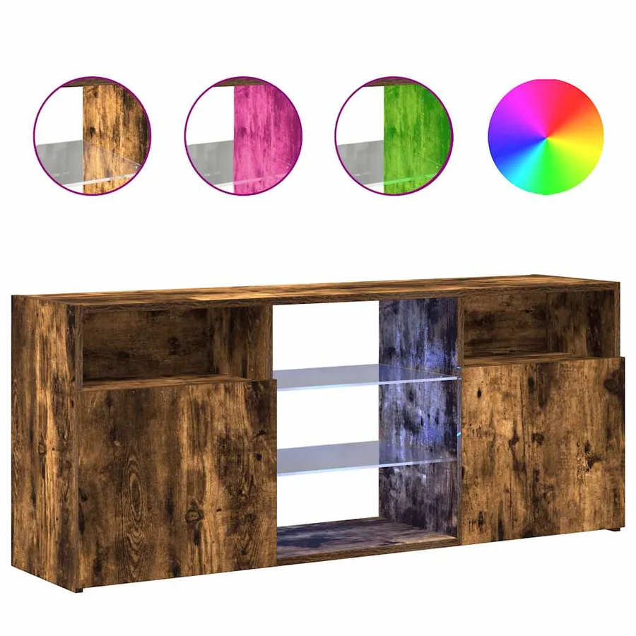 Meuble TV avec lumières LED Chêne fumé 120x30x50 cm - 2