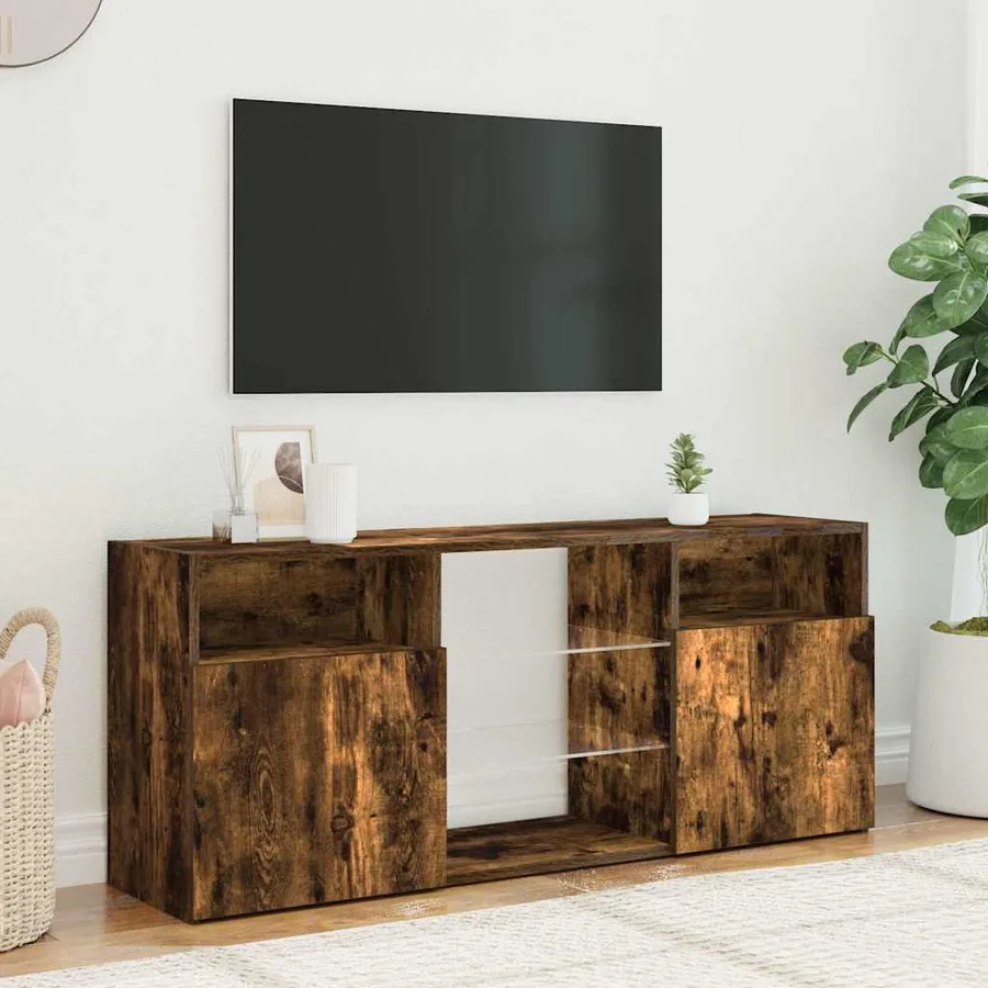 Meuble TV avec lumières LED Chêne fumé 120x30x50 cm - 4