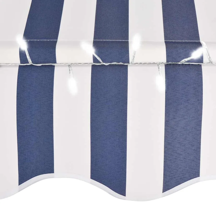 Auvent manuel rétractable avec LED 250 cm Bleu et blanc - 5
