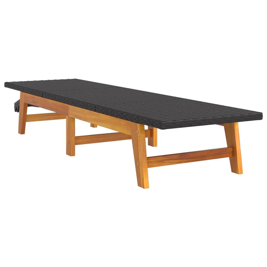 Chaise longue Noir/marron Résine tressée/bois massif d'acacia - 3