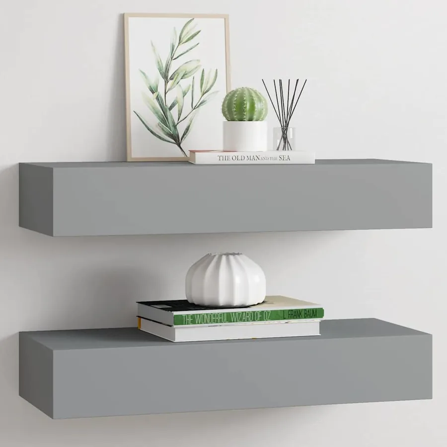 Étagères à tiroirs murales 2 pcs gris 60x23,5x10 cm MDF