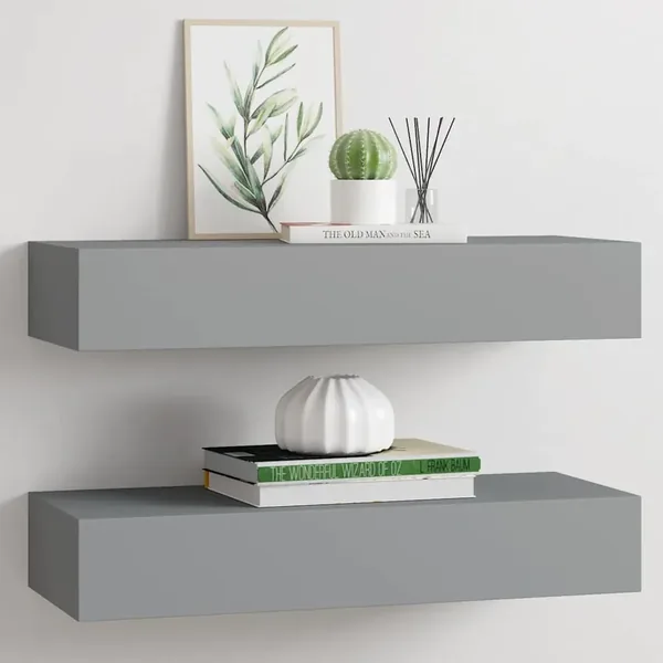 Étagères à tiroirs murales 2 pcs gris 60x23,5x10 cm MDF