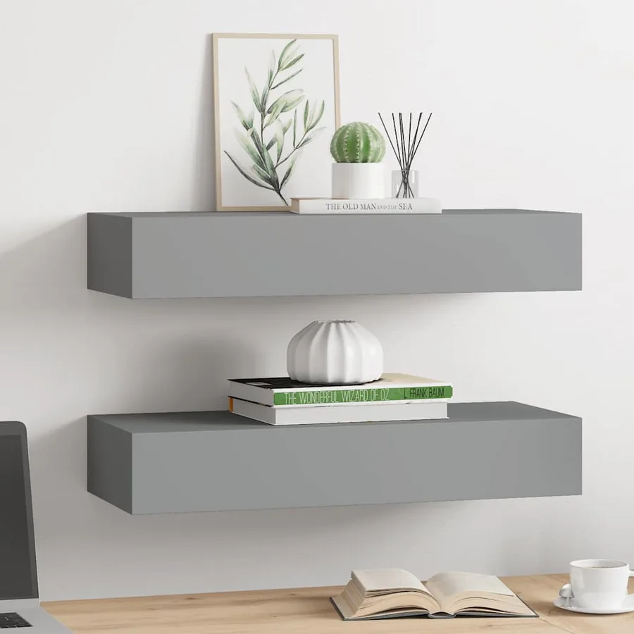 Étagères à tiroirs murales 2 pcs gris 60x23,5x10 cm MDF - 3