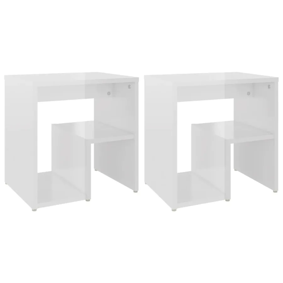 Tables de chevet 2pcs blanc brillant 40x30x40cm bois ingénierie - 2