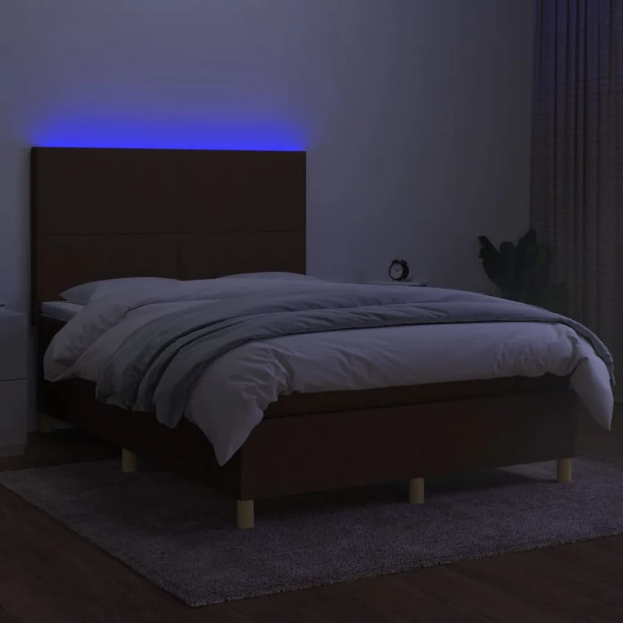 Sommier à lattes de lit matelas et LED Marron foncé 140x200 cm - 4