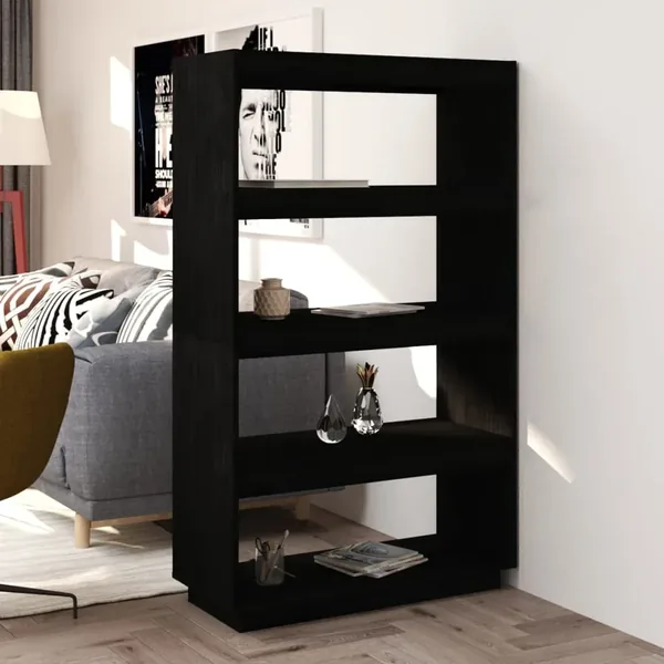 Bibliothèque/Séparateur de pièce Noir 80x35x135 cm Pin massif