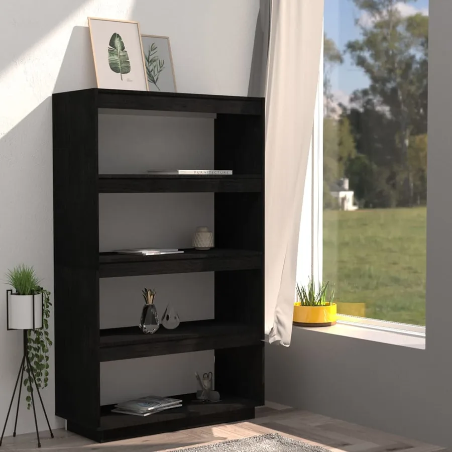 Bibliothèque/Séparateur de pièce Noir 80x35x135 cm Pin massif - 3