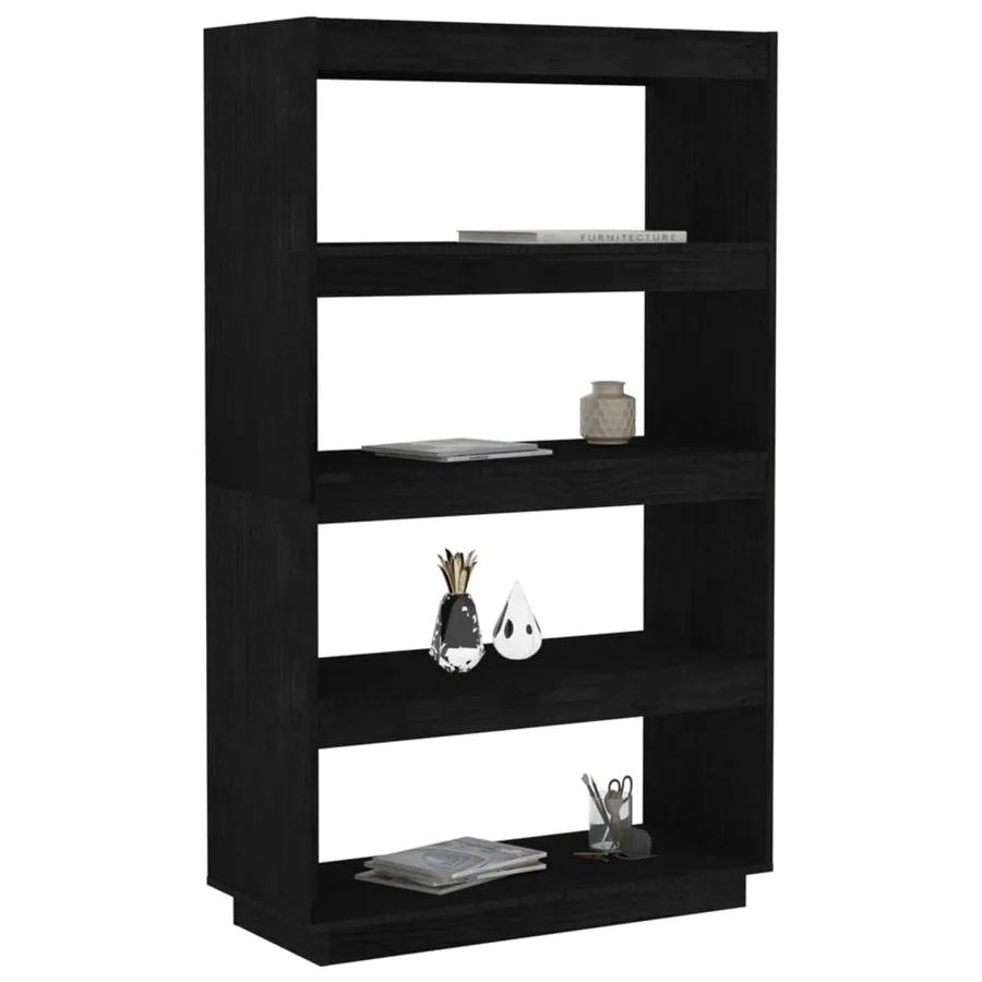 Bibliothèque/Séparateur de pièce Noir 80x35x135 cm Pin massif - 4