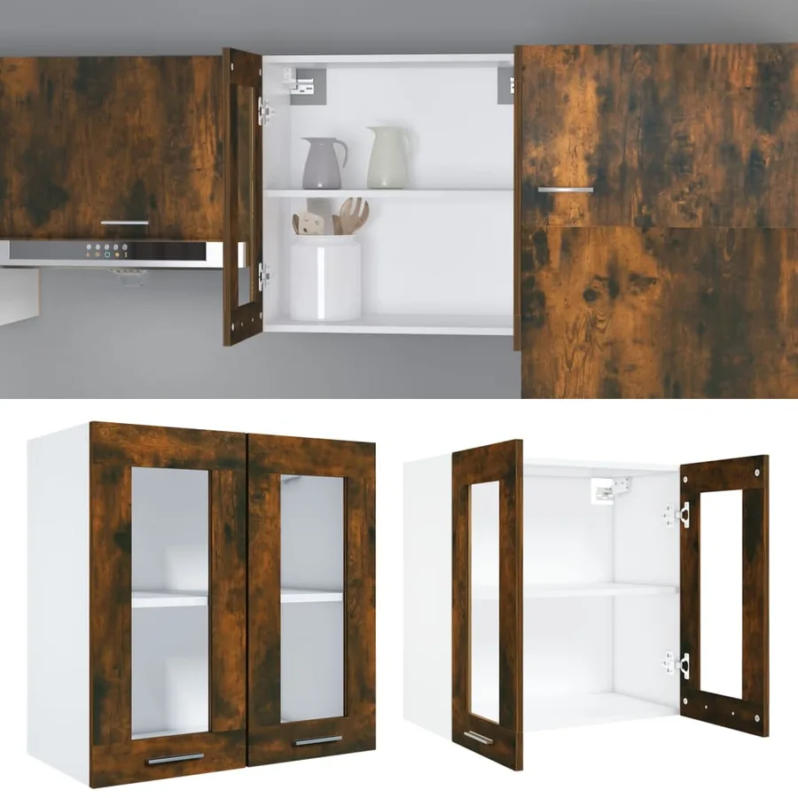 Vitrine suspendue "Lyon" Chêne fumé 60 x 31 x 60 cm Bois d'ingénierie - 6