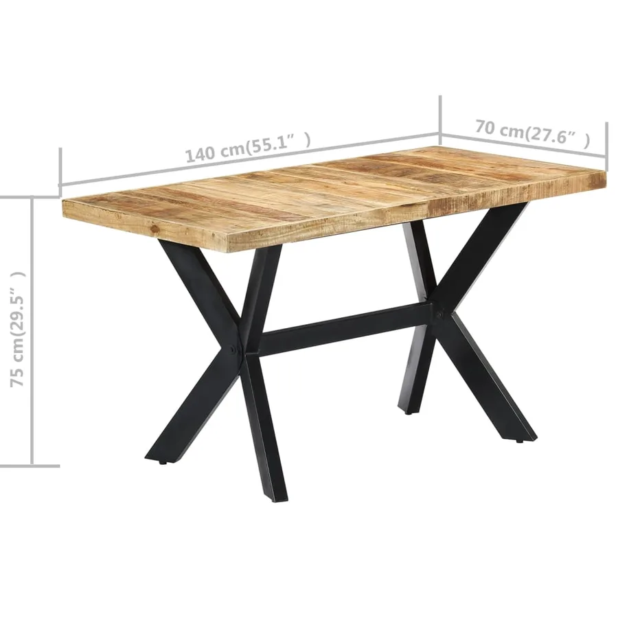 Table à manger 140x70x75 cm Bois de manguier massif brut - 7
