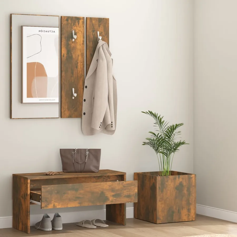 Ensemble de meubles de couloir Chêne fumé Bois d'ingénierie - 3