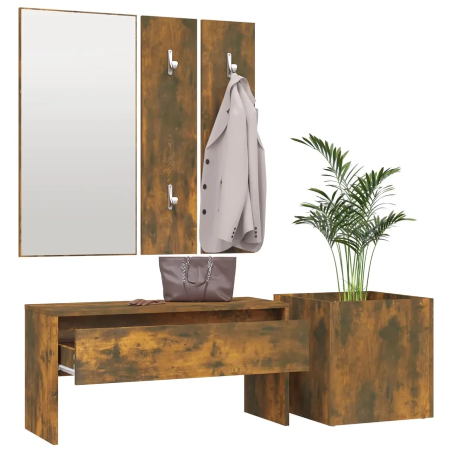 Ensemble de meubles de couloir Chêne fumé Bois d'ingénierie - 4