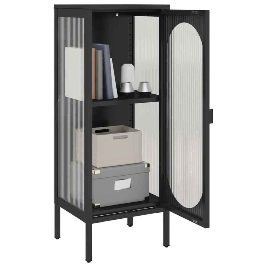 Buffet noir 40x35x105 cm verre et acier - 5