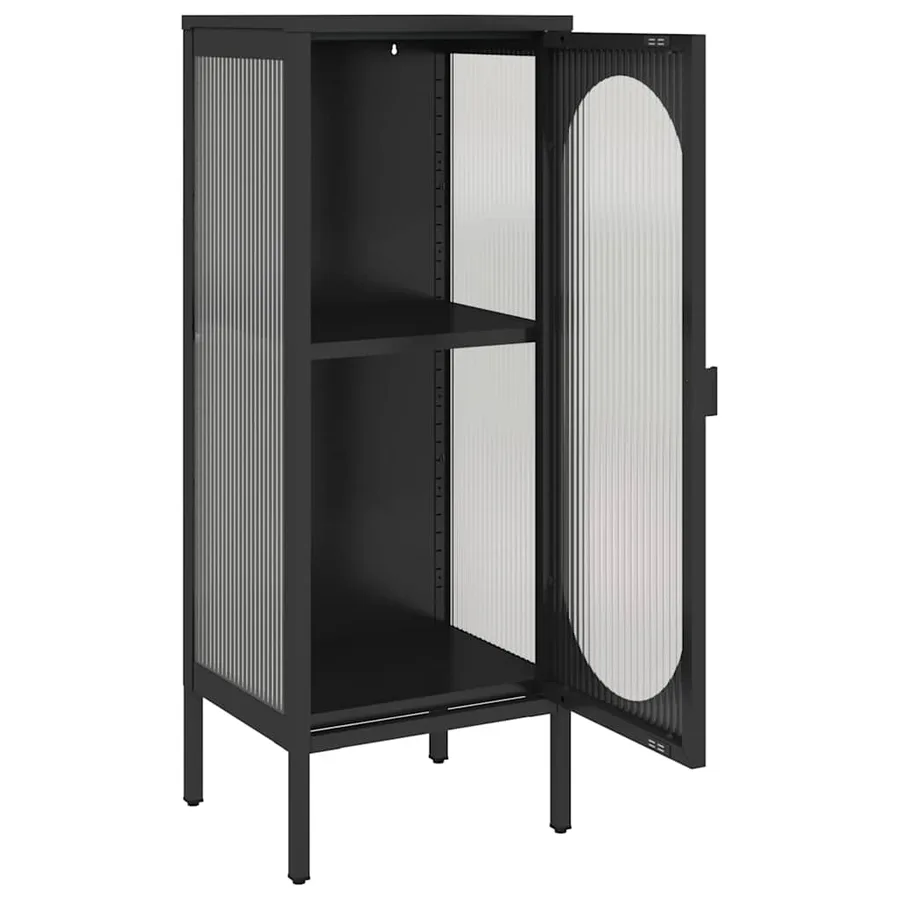 Buffet noir 40x35x105 cm verre et acier - 8