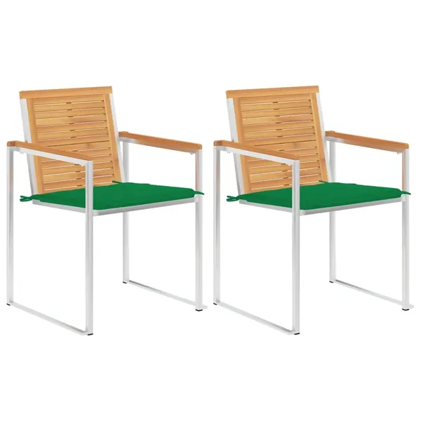 Chaises de jardin avec coussins lot de 2 Teck solide et acier