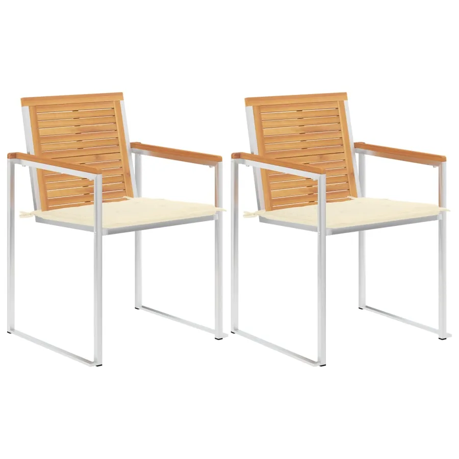 Chaises de jardin avec coussins lot de 2 Teck solide et acier