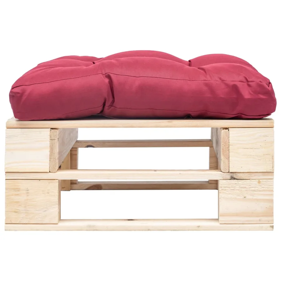 Repose-pied palette de jardin avec coussin rouge bois naturel - 2
