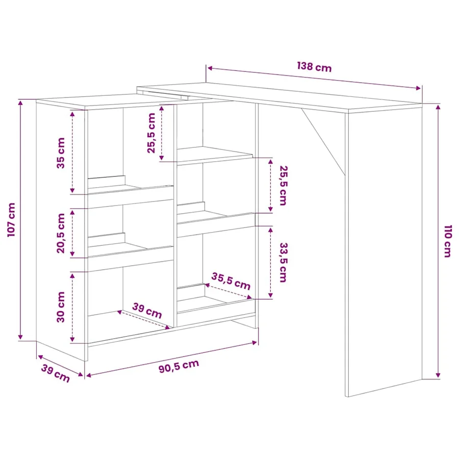 Table de bar avec tablette amovible Blanc 138x39x110 cm - 6