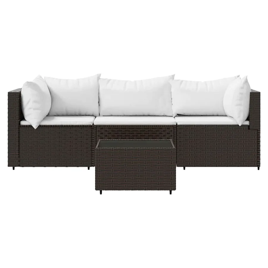Salon de jardin 4 pcs avec coussins Marron Résine tressée - 3