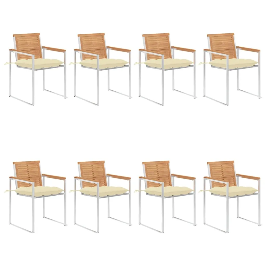 Chaises de jardin lot de 8 avec coussins Bois de teck massif