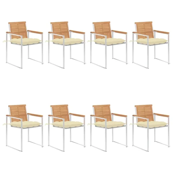 Chaises de jardin lot de 8 avec coussins Bois de teck massif