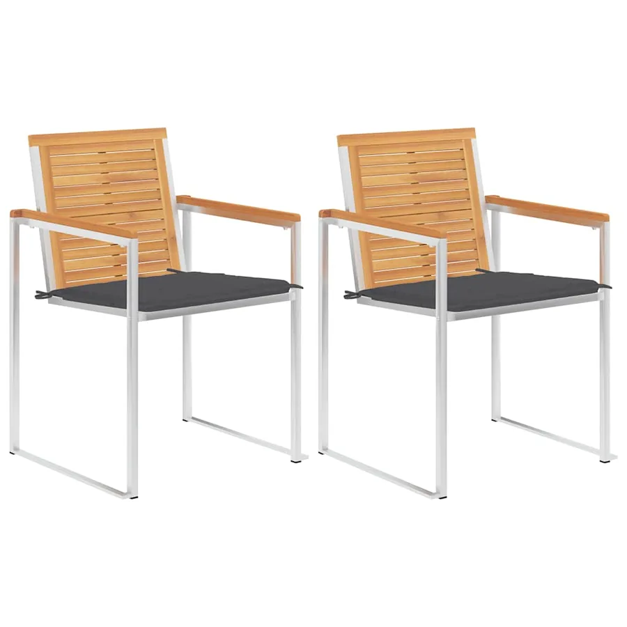 Chaises de jardin avec coussins lot de 2 Teck solide et acier