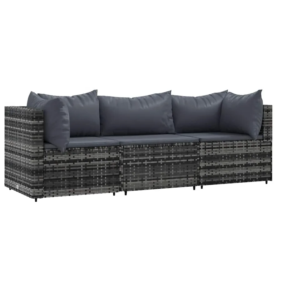 Salon de jardin 3 pcs avec coussins Gris Résine tressée - 2