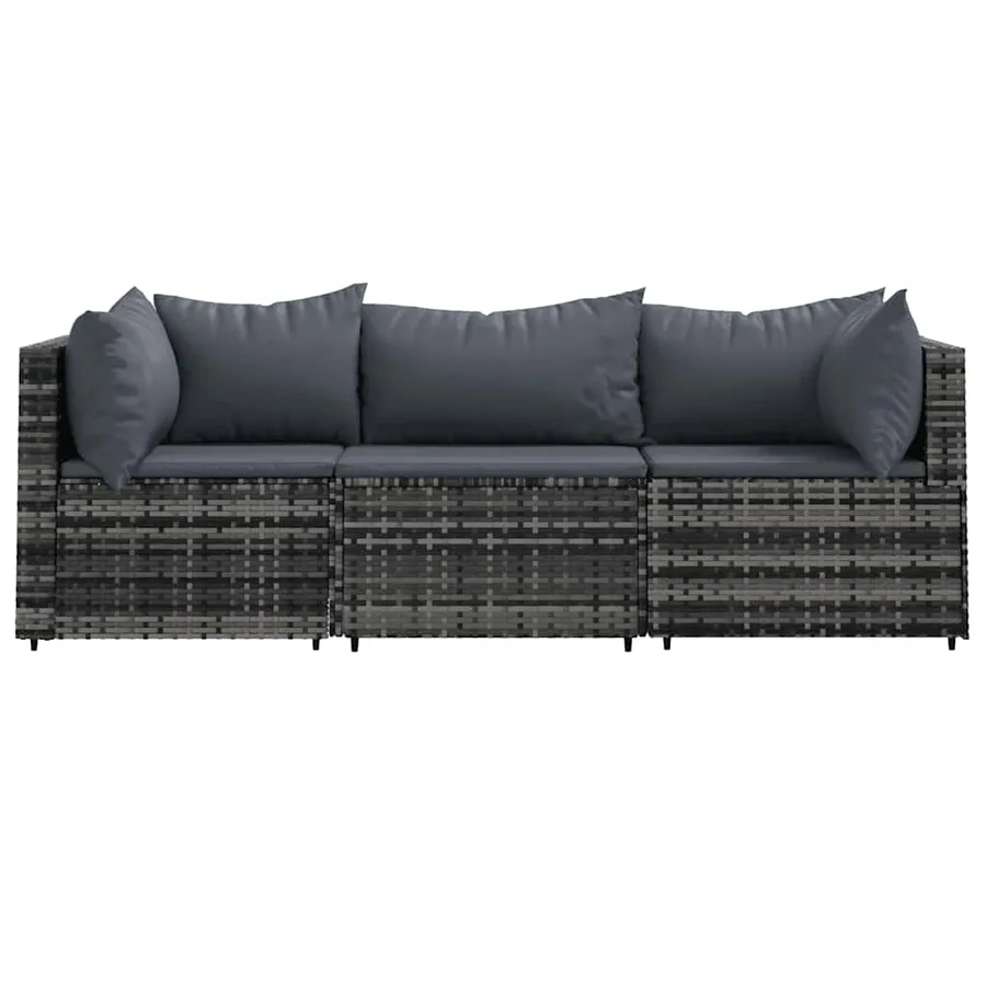 Salon de jardin 3 pcs avec coussins Gris Résine tressée - 3