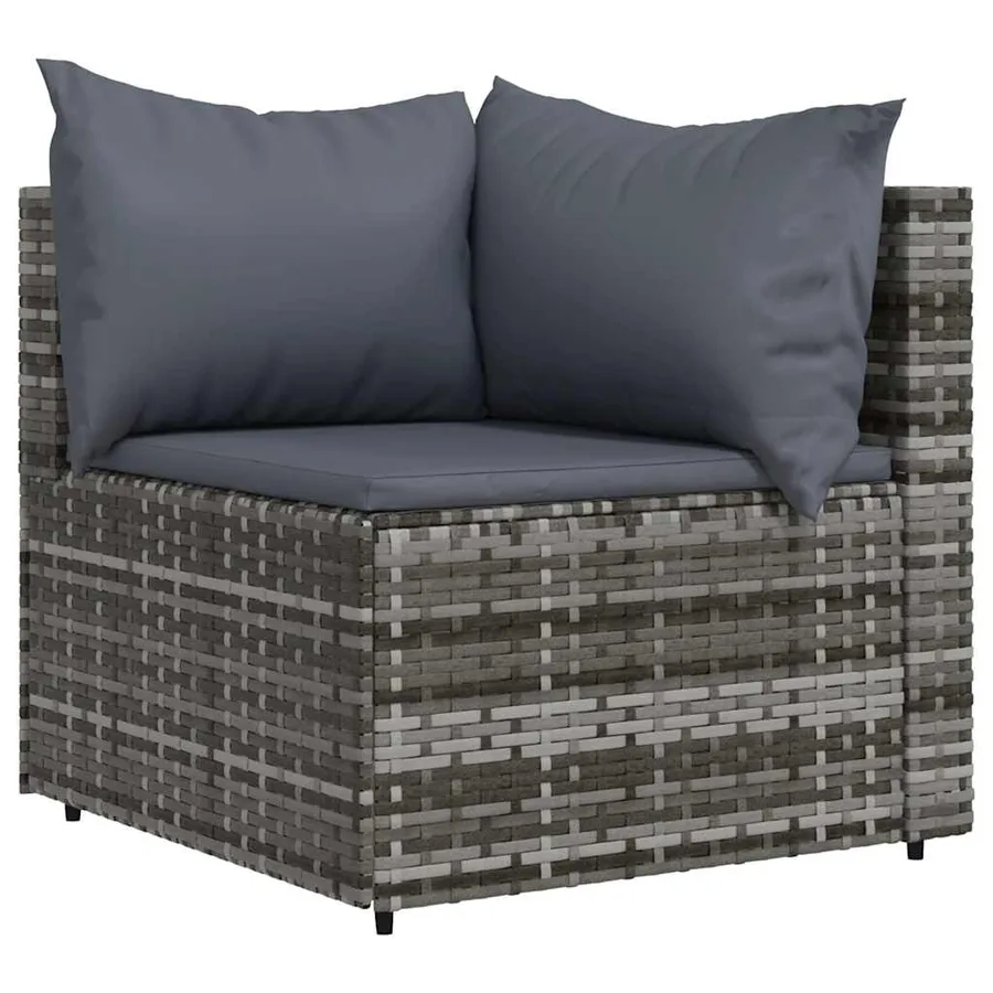 Salon de jardin 3 pcs avec coussins Gris Résine tressée - 4