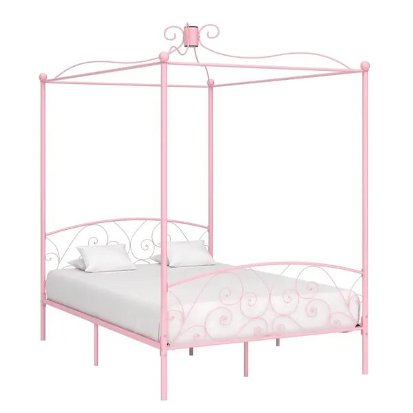 Cadre de lit à baldaquin sans matelas rose métal 120x200 cm