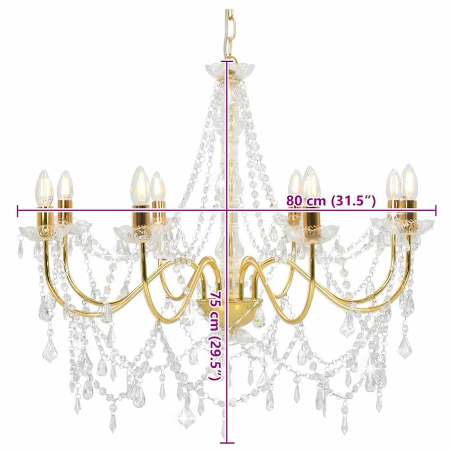 Lustre avec perles Doré 8 ampoules E14 - 8