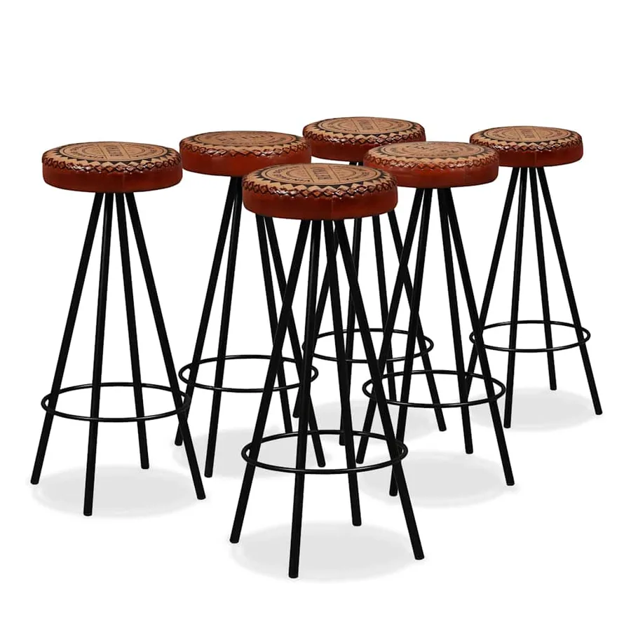 Ensemble de bar 7 pcs Bois d'acacia Cuir véritable et toile - 7