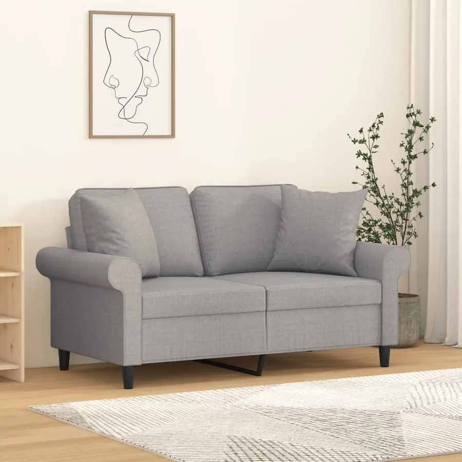 Canapé 2 places et oreillers et coussins Gris clair 120cm Tissu