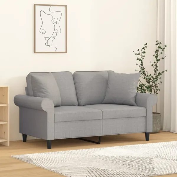 Canapé 2 places et oreillers et coussins Gris clair 120cm Tissu