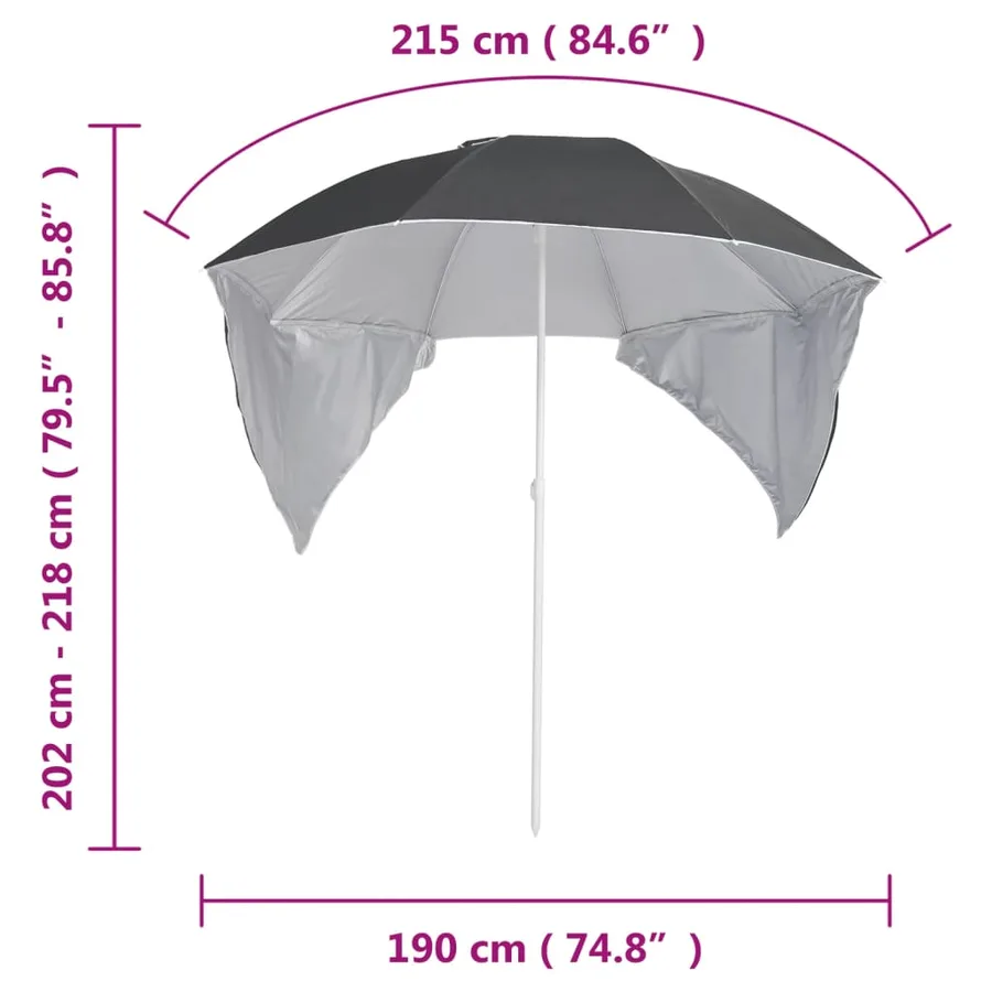 Parasol de plage avec parois latérales anthracite 215 cm - 9