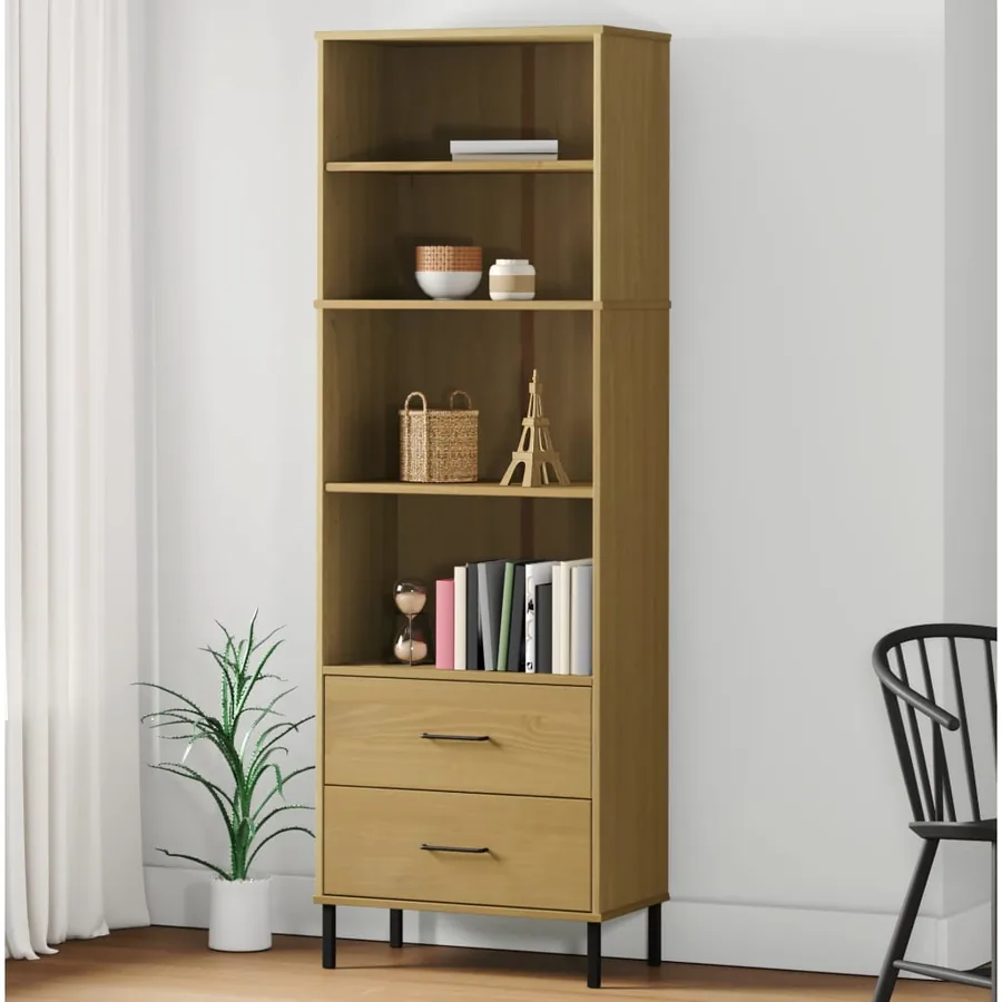 Bibliothèque à 2 tiroirs Marron 60x35x180 cm Bois massif OSLO